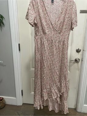 SHEIN Pink & Cream Floral High-Low Wrap Dress